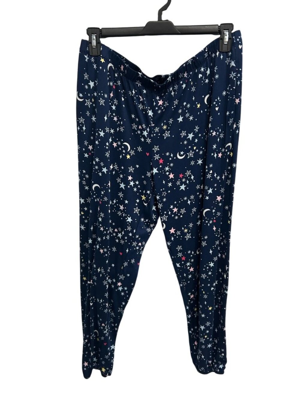Womens Star Moon Pajama Pants Elastic Waist Navy Blue Celestial Dreamcore